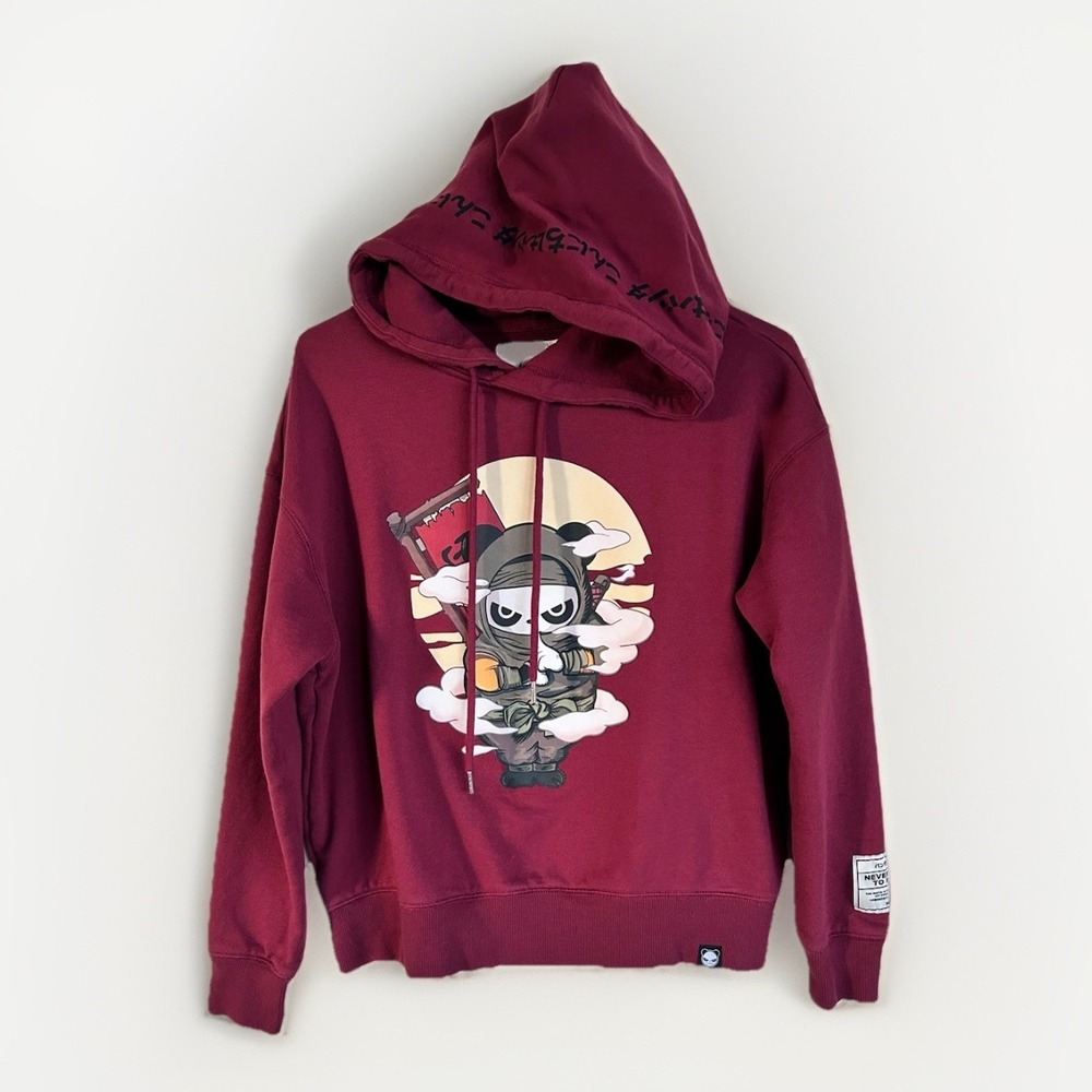 HiPanda Pullover Hoodie Sweatshirt Burgundy Anime Kpop Hi Panda CUTE! Sz M